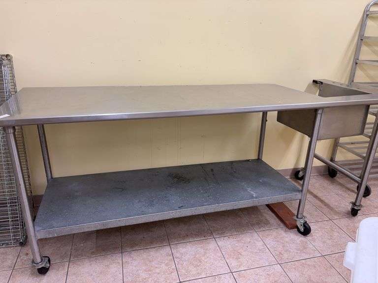 Stainless roller table with sink attachment 96” long, 30” wide, 39” high image