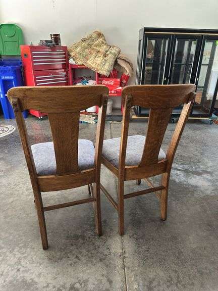 Pair oak T back chairs