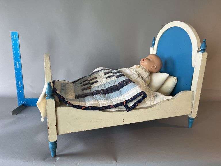 14 x 24 doll bed w/ doll, bedding, quilt etc image