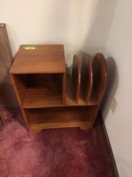 Mahogany magazine/telephone stand, probably woodworking 101 class project