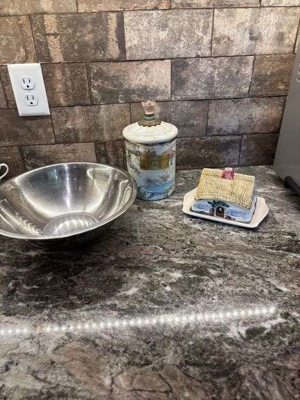 Canister, butter dish, stainless bowl