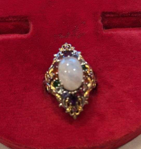 Moonstone ring with multi stones, size approximately 7 image