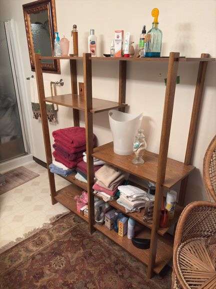 17D x 54L x 60H modern wood shelf and contents