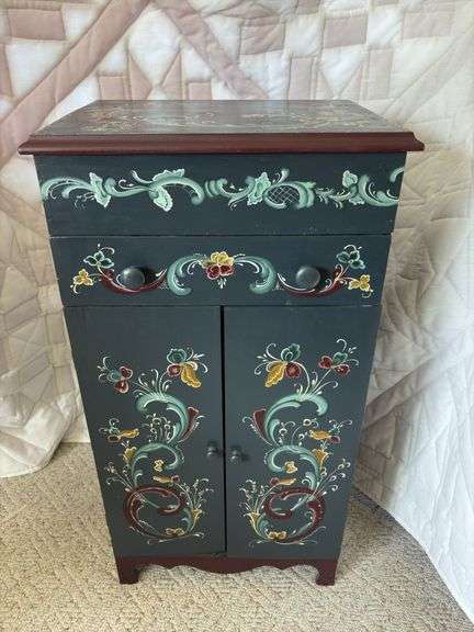 18 x 13 x 34H rosemaled cupboard with drawer and doors image