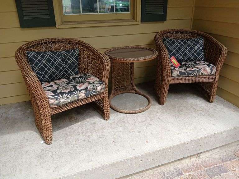 Rattan chairs and glass top table set image