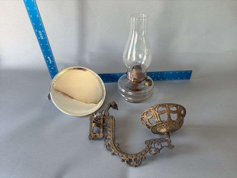 Kerosene lamp with cast iron wall bracket and reflector image