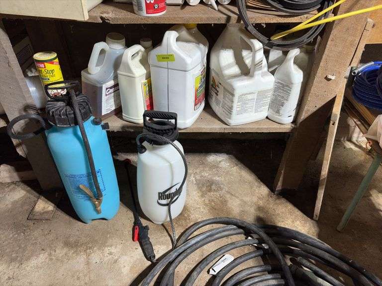 Various herbicides includes Crossbow, Roundup, LV400, two sprayers image