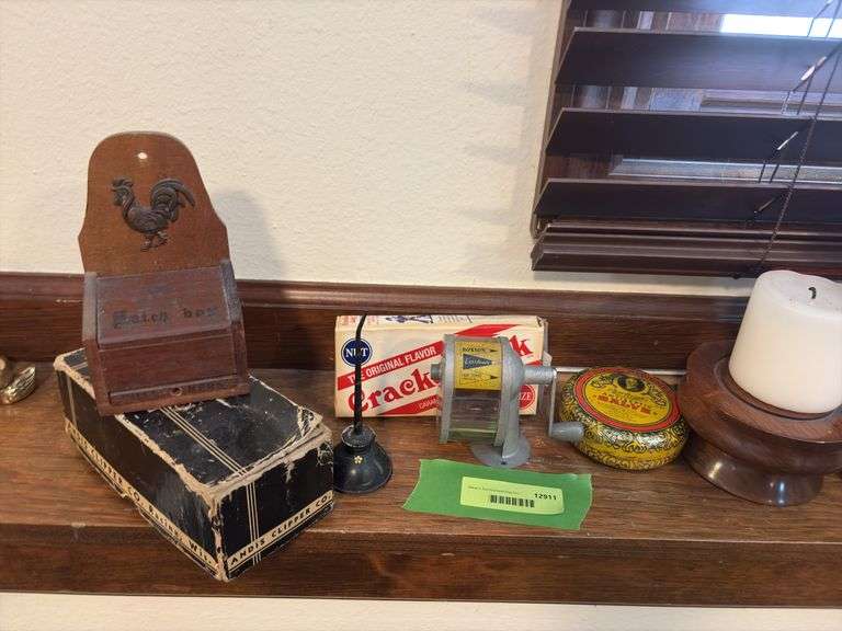 Wood candle stands, mini oil can, picture, pencil sharpener etc...