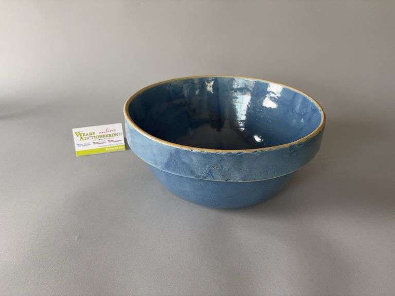 11.5R x 5H blue stoneware bowl, marked 1 1/2 on bottom image