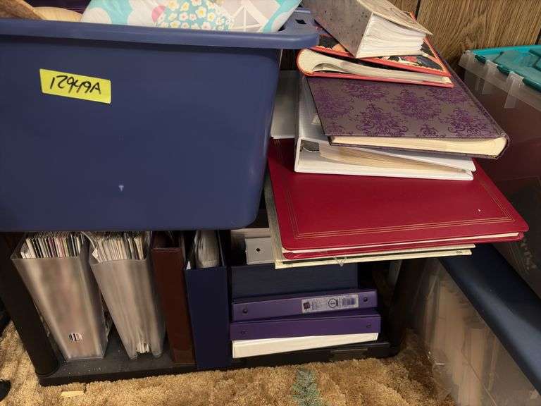 Shelf and all includes three ring binders, photos albums, tablecloths, treat cups, etc
