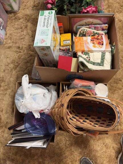 Baskets, Wilton dessert stand, photo albums, holiday napkins & cups, decor, etc image