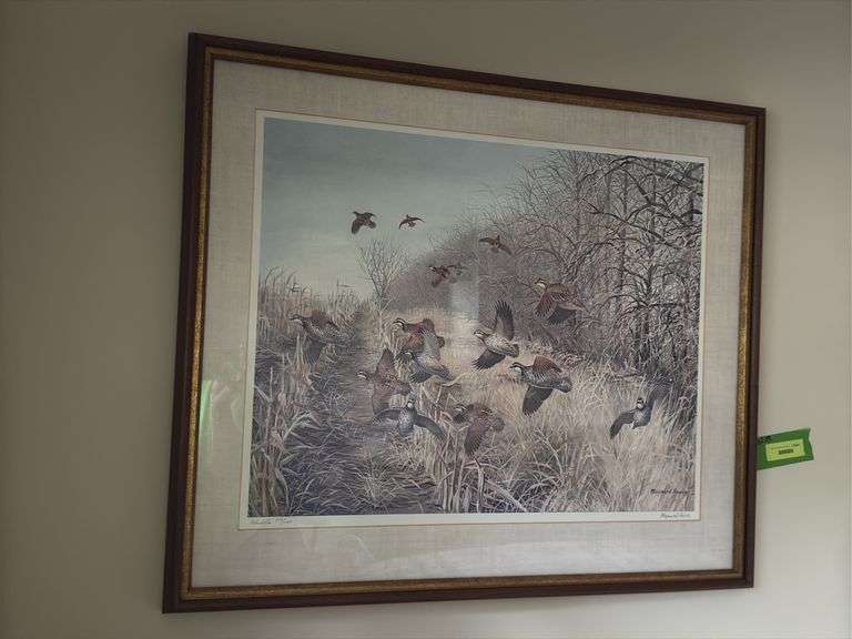 32x29 framed Maynard Reece bobwhites S/N 519/1000 image
