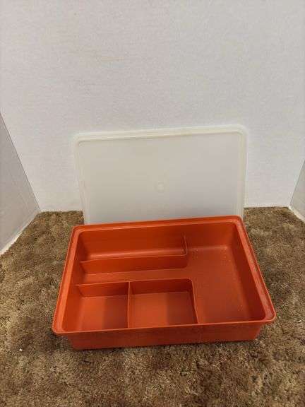 Tupperware craft container and ceramic rooster