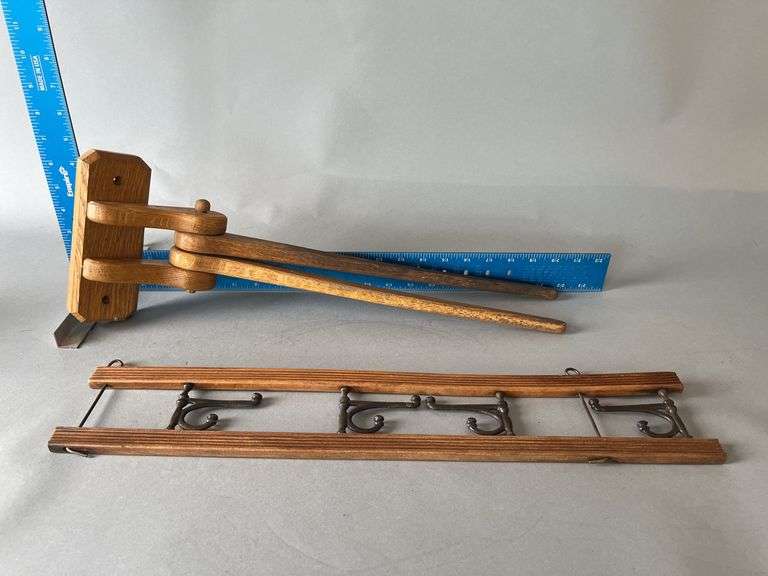 22" wood 4 hook coat hook and wooden towel bar image