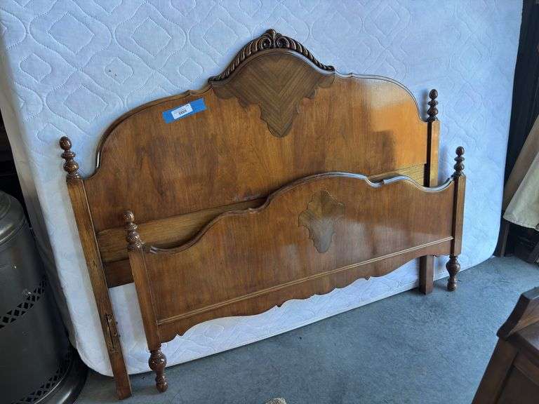 Solid wood vintage full sized bed with two tone wood headboard image