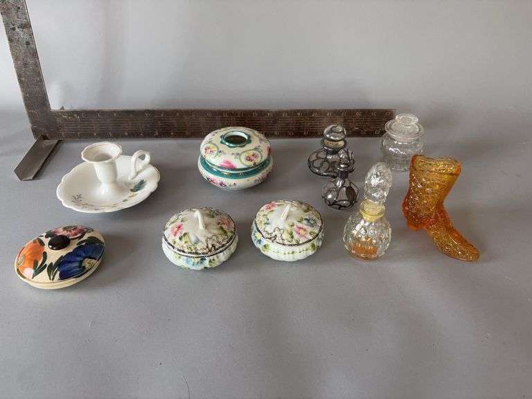 Hand painted china and perfume bottles image