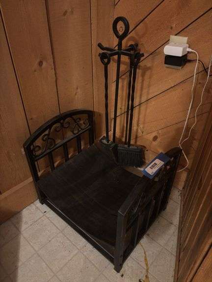 Wood rack and fireplace tool set image