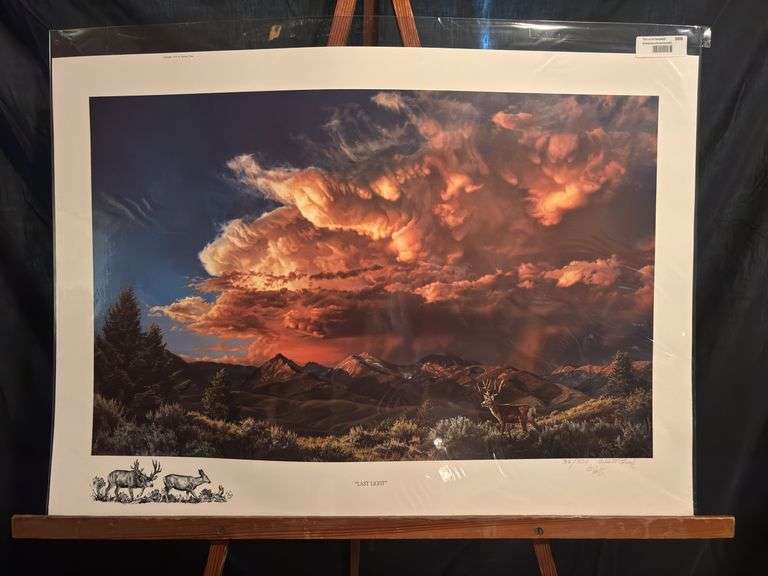 Signed and numbered Barbara Peets artist proof print “Last Light” with additional sketching on the exterior of print - with certificate of authenticity 32 x 23 image