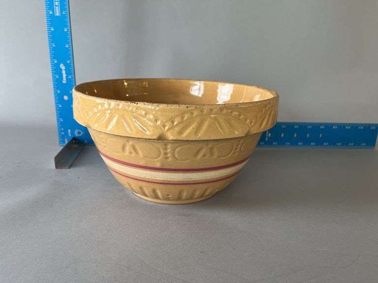 RRP Co pink and white banded bowl 10 " round x 5" deep image
