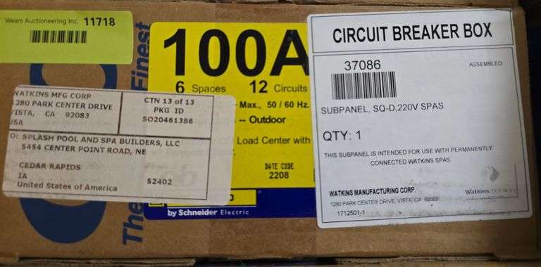 NIB Square D Circuit breaker box, product #37086, 100 Amp image