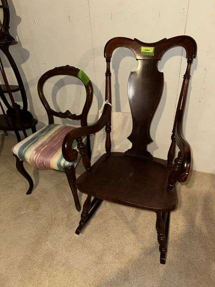 Mahogany arm rocker and walnut parlor chair