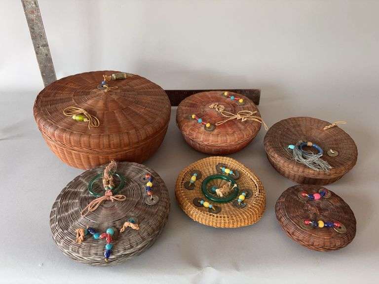 Six sewing baskets, various sizes image