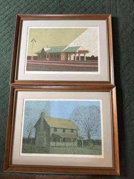 Two Wendell Mohr prints both marked 117-200 Bonnifield Log House and Fairfield Depot image
