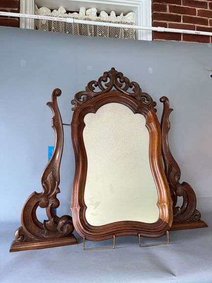 Walnut victorian dresser mirror w/ yoke image