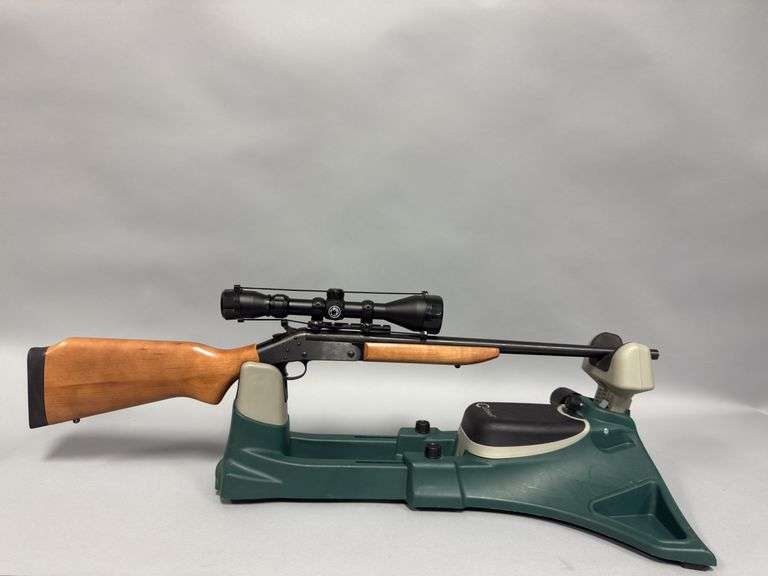 Harrington Richardson Rifle, SN 418813, 243Ca, baraska 3-9x50 scope, single shot 22" heavy bbl image