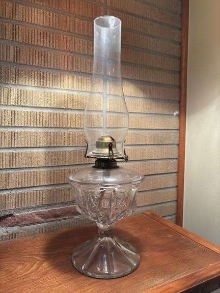 Vintage clear glass oil lamp-19” tall image