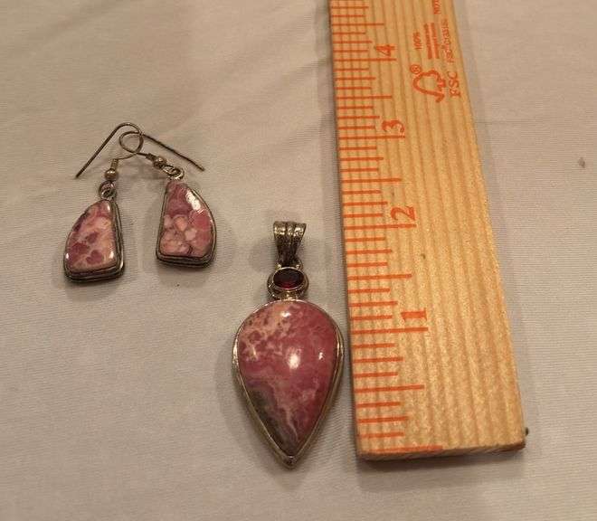 Rhodochrosite and Garnet Pendant and earrings image