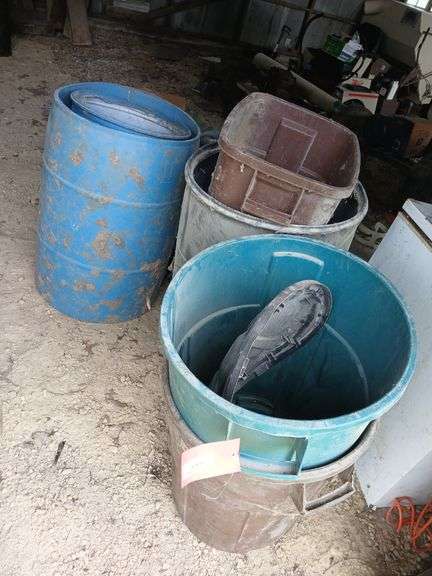 7 plastic barrels and garbage cans image