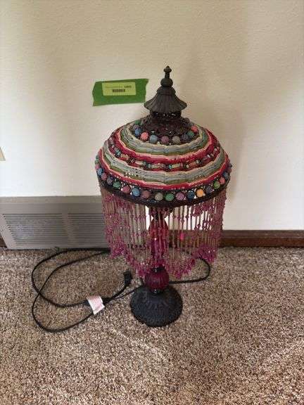 22” tall table lamp with beaded shade