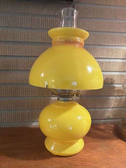 Yellow Vintage oil lamp with shade- 15 1/2” tall image