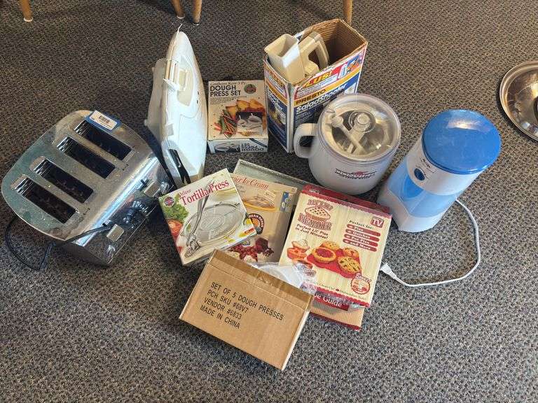 Miscellaneous kitchen appliances, toaster, ice cream maker, tea maker, salad shooter, waffle maker, and others image