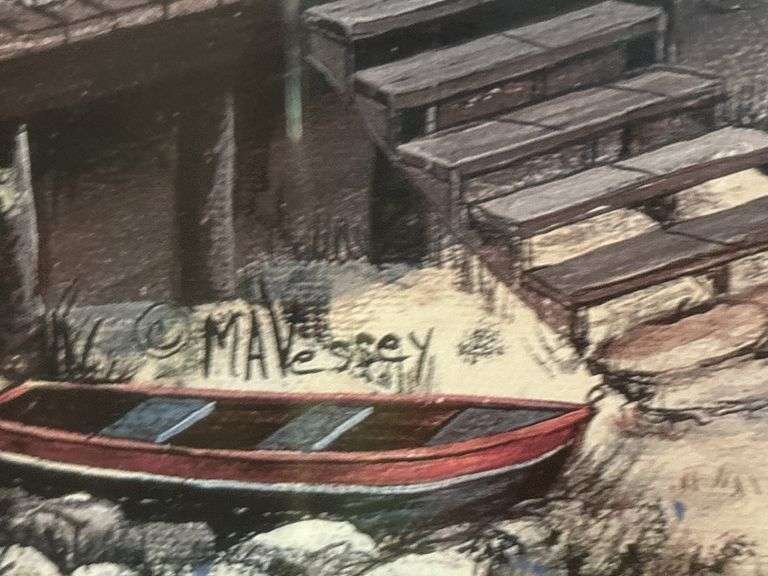 MA Vessey "Seaside Village" print 31 x 24