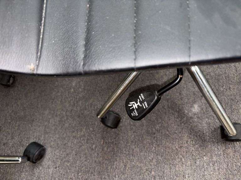 Five rolling adjustable height office chairs, see photos for condition