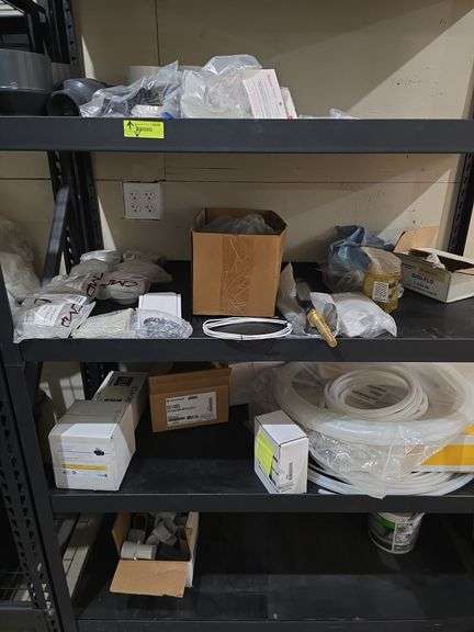 Contents of shelf, pex tubing, Winters 240 degrees temp gauge, flow meters, actuator and more image