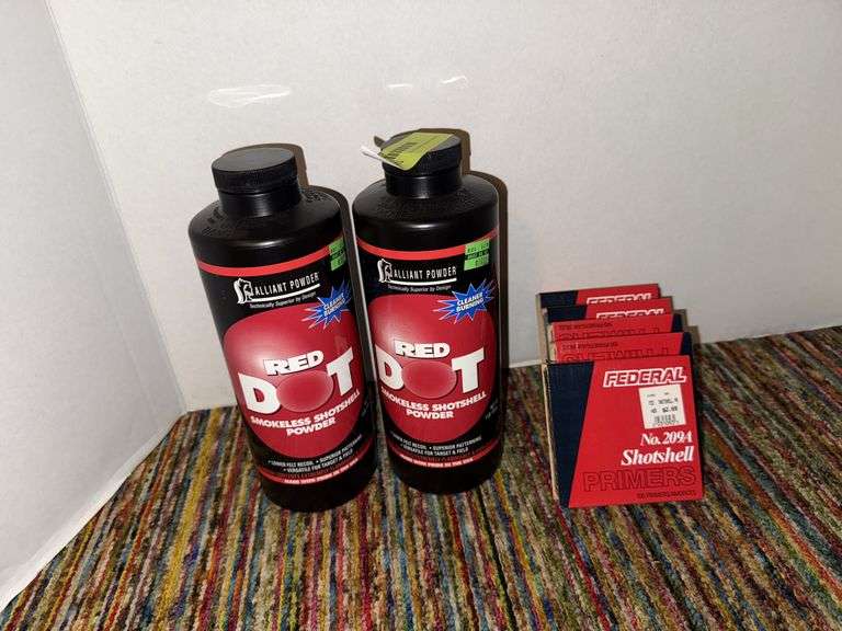 Red Dot shotshell powder 1 full, 2nd opened, and 500 primers image