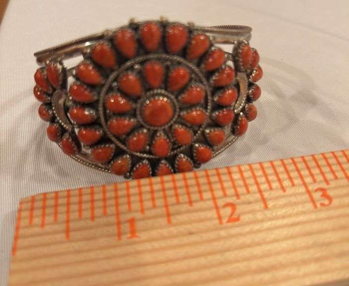 F. M. Begay Navajo Sterling Coral cuff bracelet image