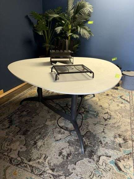 60x29 Formica topped conference  table, egg shaped, with power outlet and office file holders image