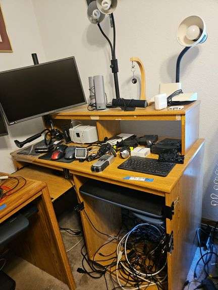 Desk 47 x 24 x 29h with ALL Contents,  24" Monitor,  Wireless Mouse, Lamps, Stud Finder, Cords (Bring Boxes to Pack)