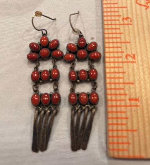 Nakai Sterling Coral pierced dangle earrings image