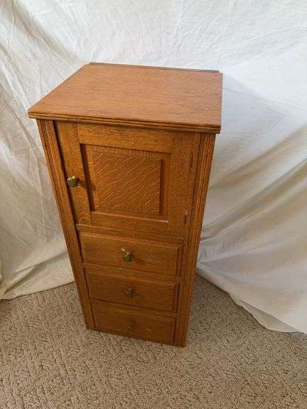 14.5 x 13.5  x 32H side of gentleman’s dresser w hatbox and 3 drawers image