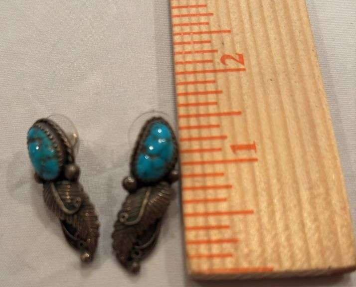 Sterling Turquoise pierced earrings marked E image