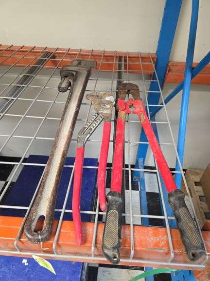 36" pipe wrench, bolt cutters and large channel locks image