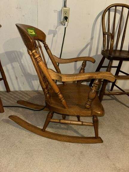 Child's oak arm rocker and bentback youth chair