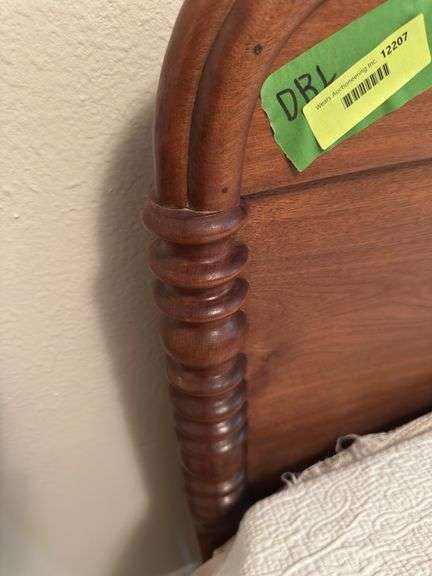 Full size bed with walnut headboard, mattress and box spring LINENS INCLUDED