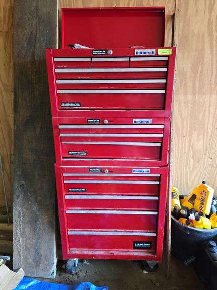 Duracraft 3pc tool chest and remaining contents 14 x 27 x 57 image