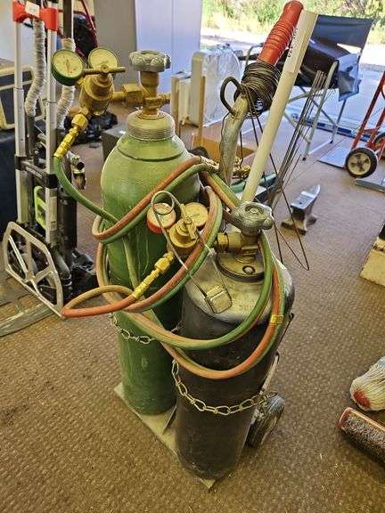 Acetylene Welding Tanks, cart, hoses and guages image